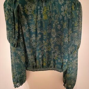 Free People Teal Floral Blouse